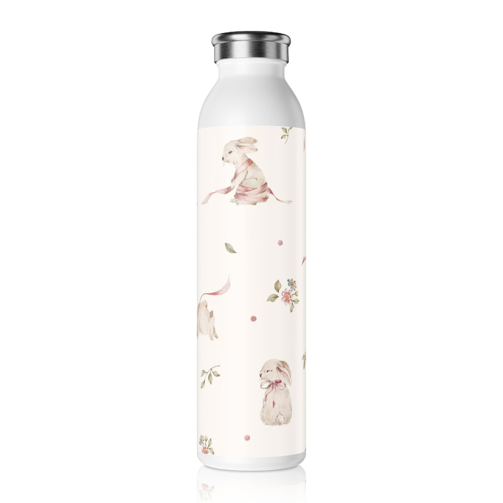 Slim Water Bottle — Pastel Bunny Floral Slim Bottle (Easter, Baby Shower Gift)