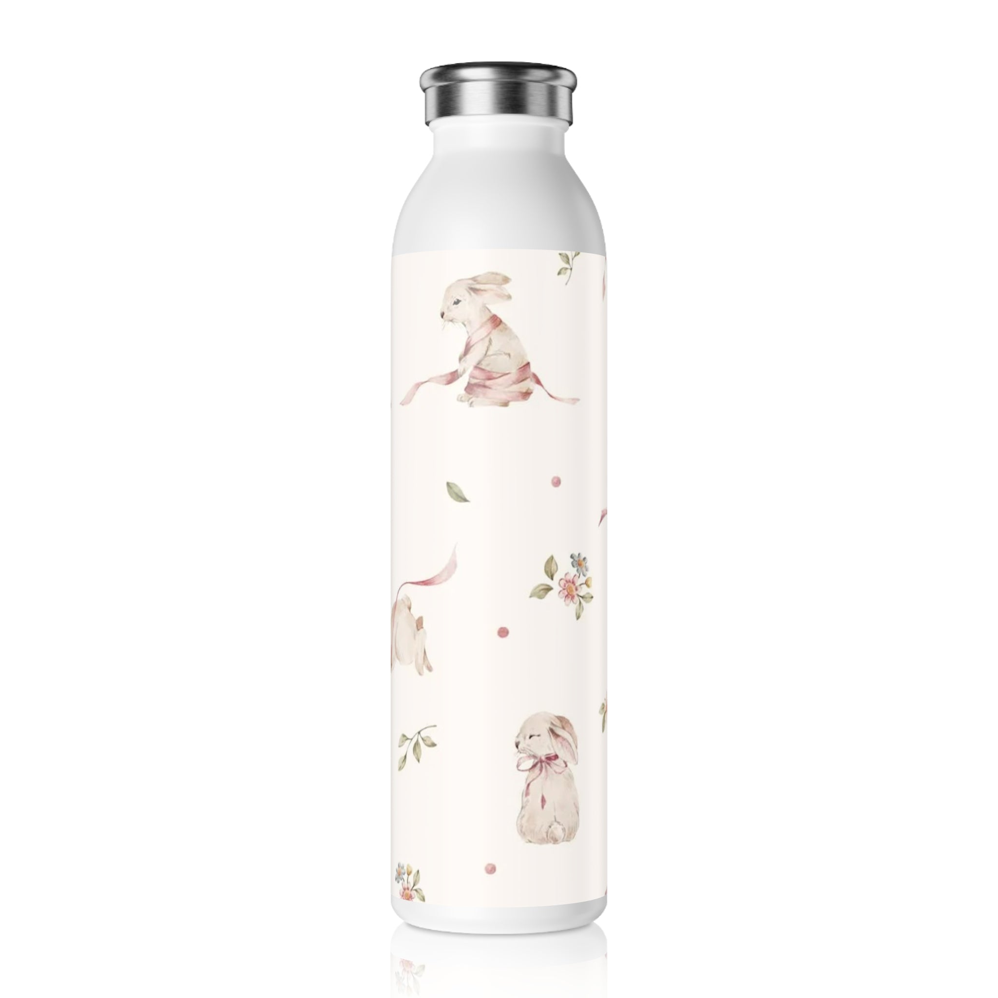 Slim Water Bottle — Pastel Bunny Floral Slim Bottle (Easter, Baby Shower Gift)