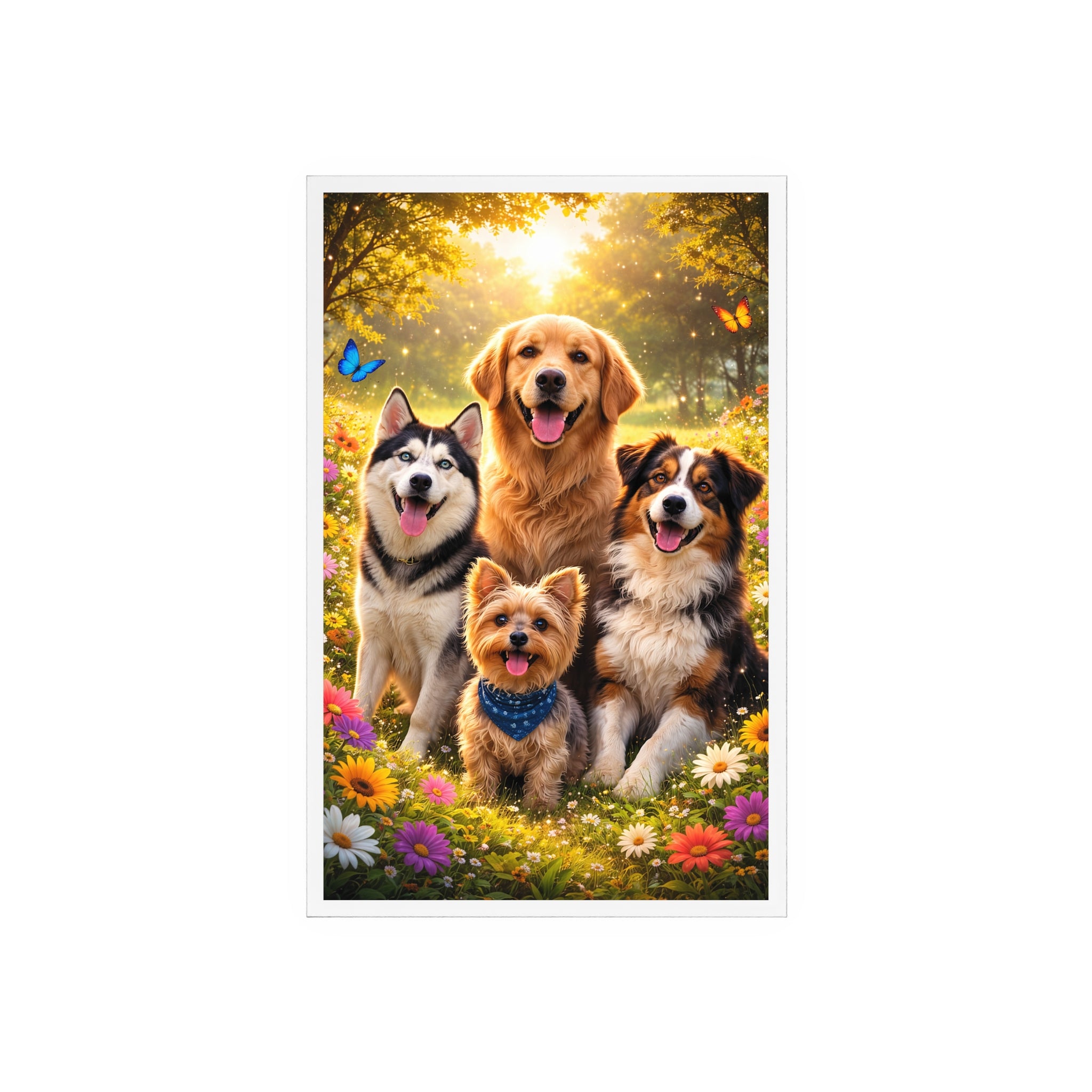 Dog Family Acrylic Photo Sign with Wooden Stand — Decorative Pet Portrait Display