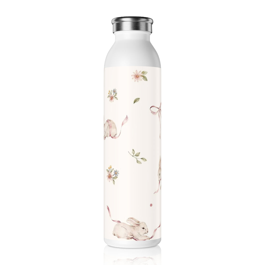 Slim Water Bottle — Pastel Bunny Floral Slim Bottle (Easter, Baby Shower Gift)