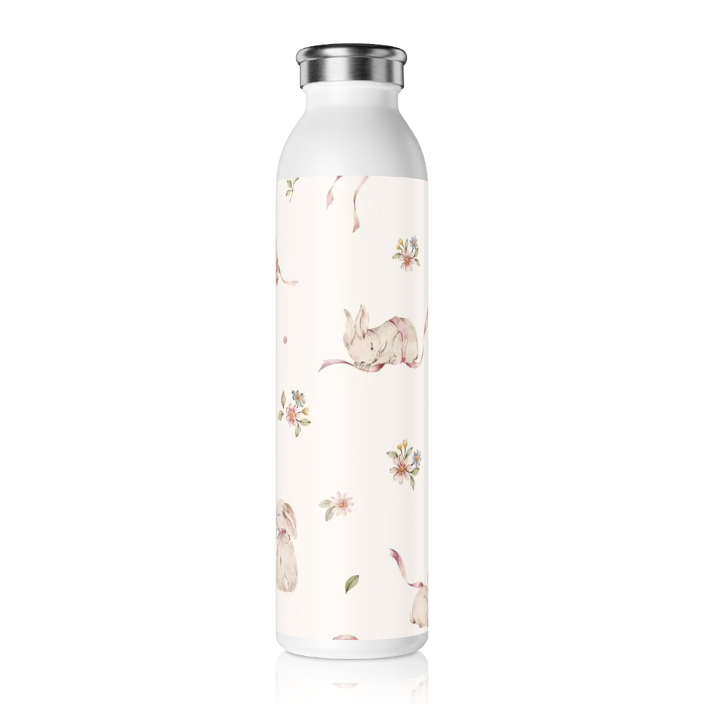 Slim Water Bottle — Pastel Bunny Floral Slim Bottle (Easter, Baby Shower Gift)