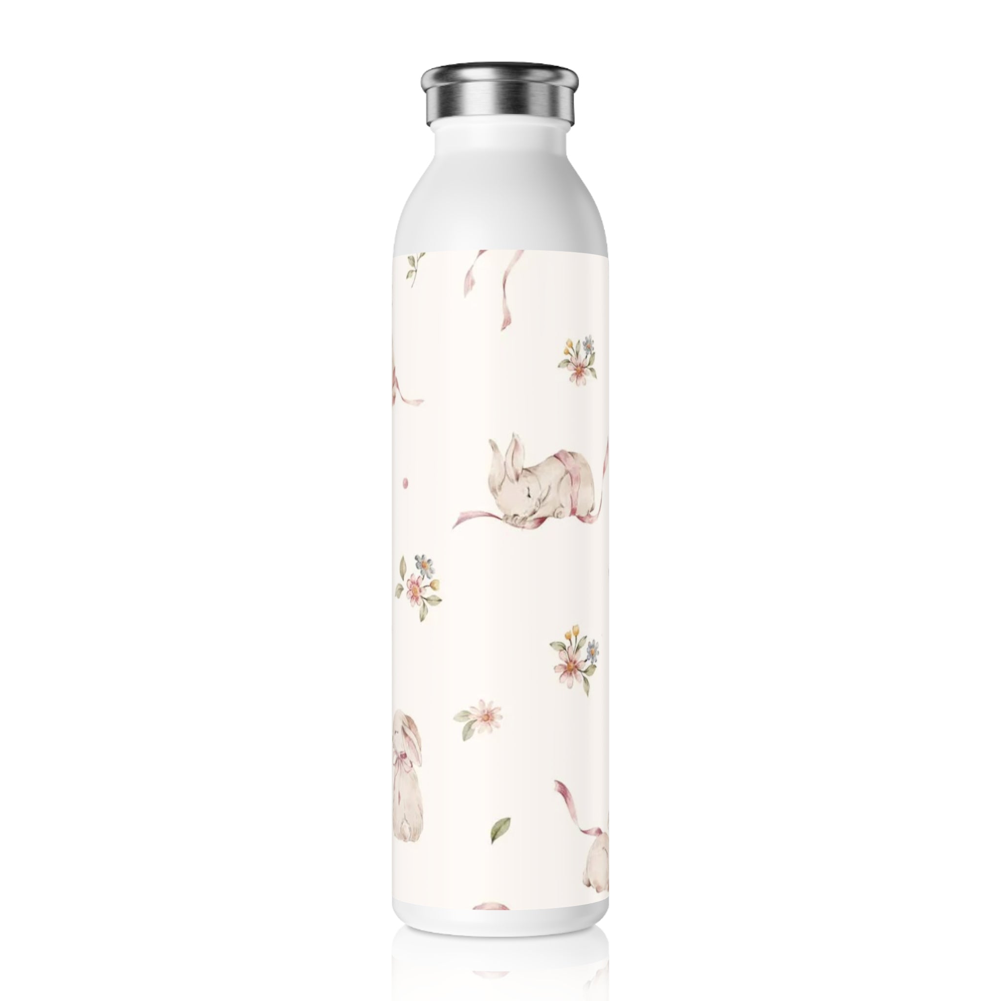 Slim Water Bottle — Pastel Bunny Floral Slim Bottle (Easter, Baby Shower Gift)