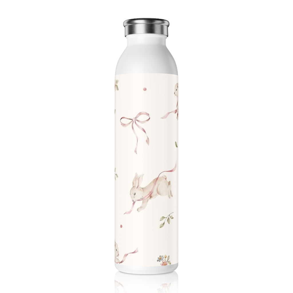 Slim Water Bottle — Pastel Bunny Floral Slim Bottle (Easter, Baby Shower Gift)