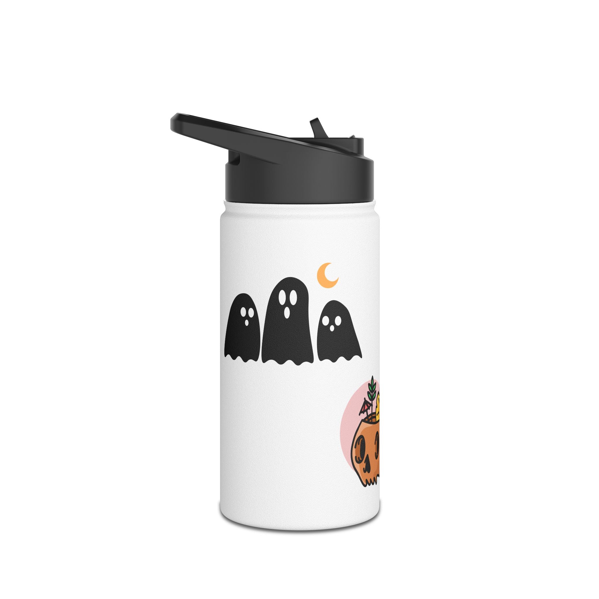 Halloween-Themed Stainless Steel Water Bottle, Here for the Boos, Travel Mug, Autumn Hydration, Ghost Design, Reusable Bottle